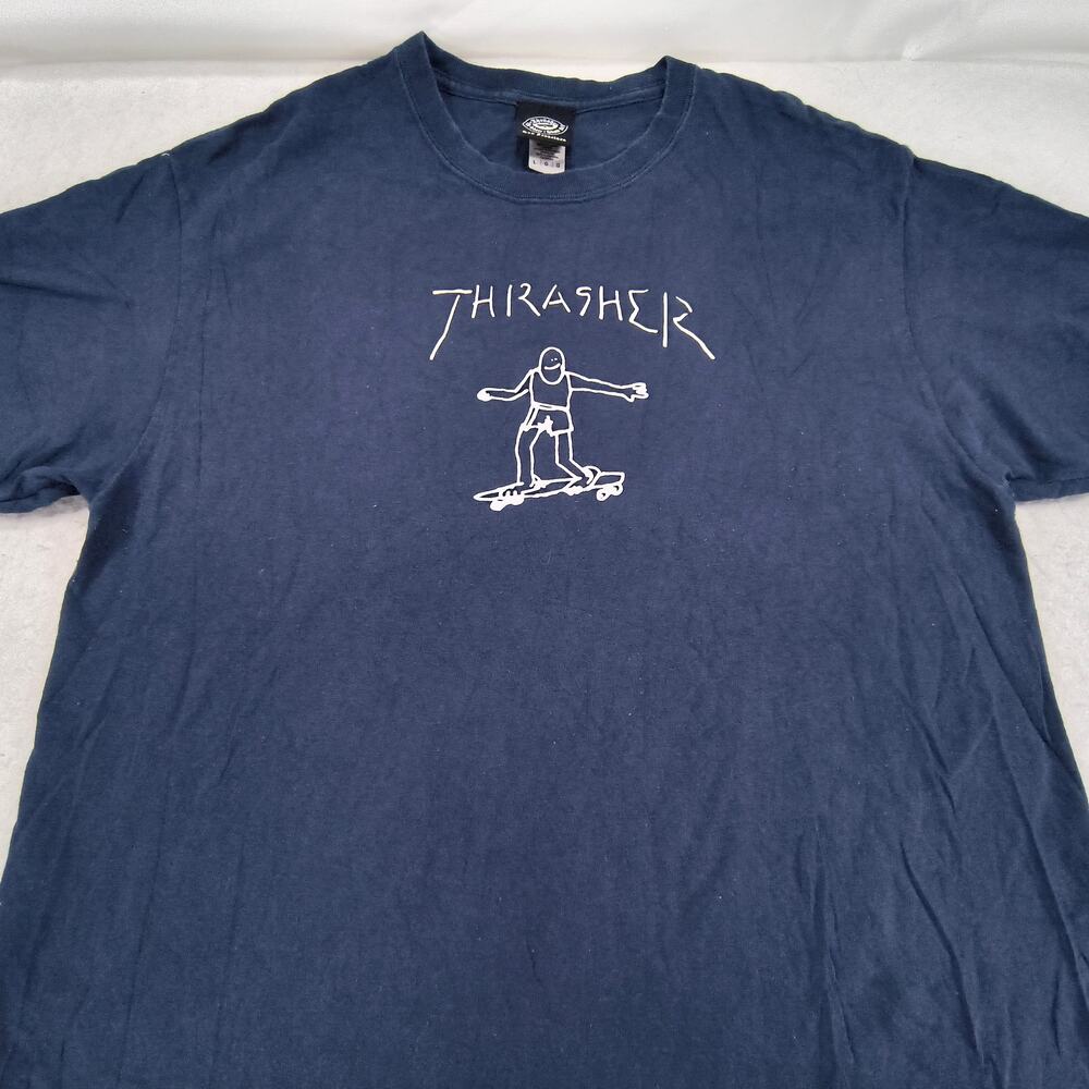 Thrasher Magazine Crew Neck Graphic Short Sleeve Shirt Mens Size Large L Navy